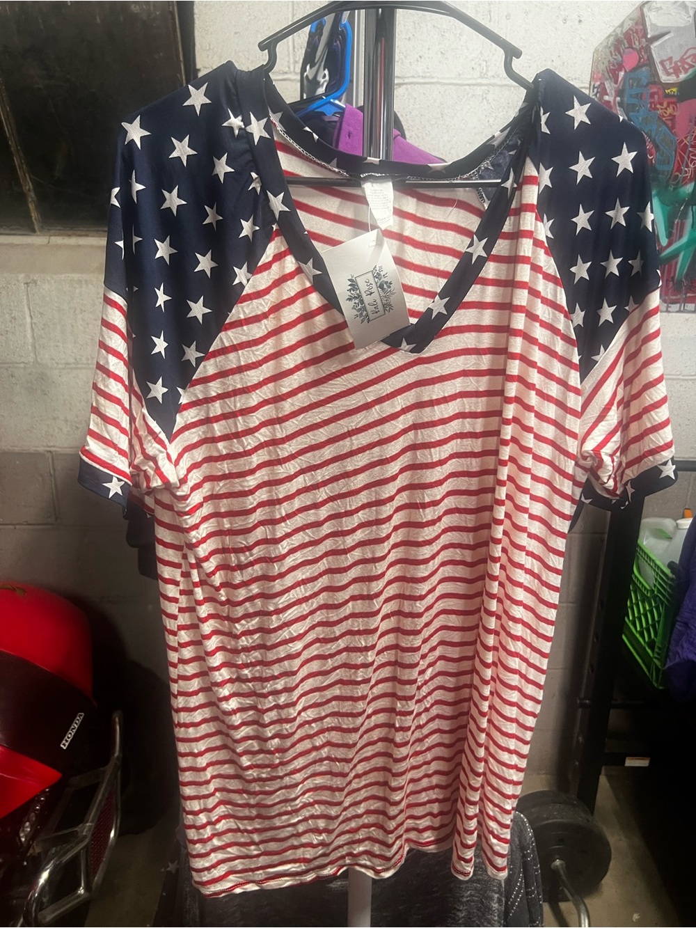 HEIMISH USA Red, White & Navy Star-Striped V-Neck Short Sleeve Top